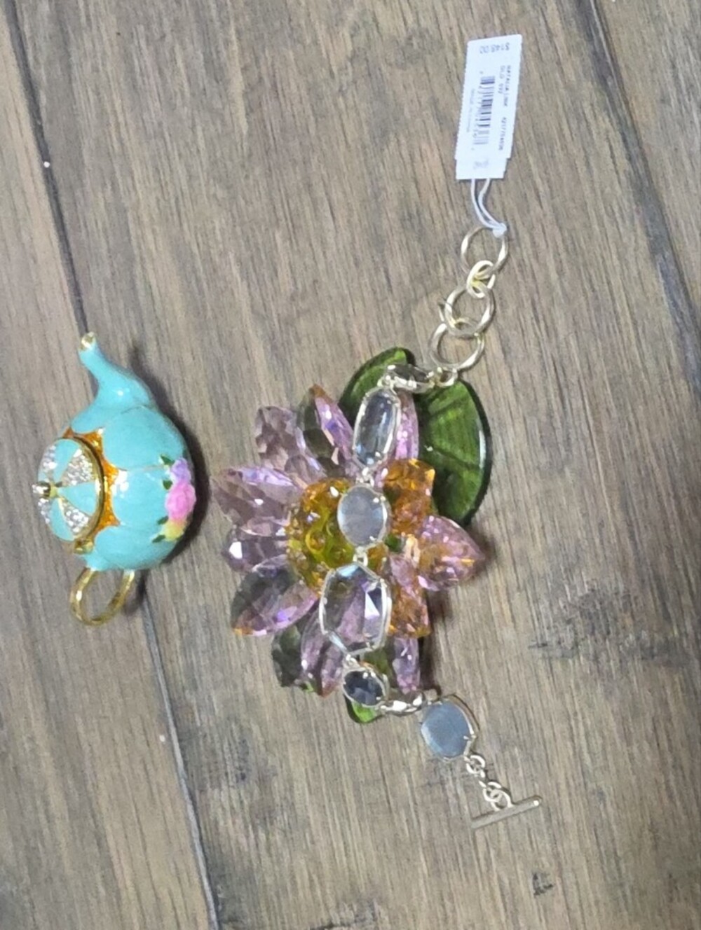 Kendra Scott Pink Purple and Green Floral Charm Bracelet
